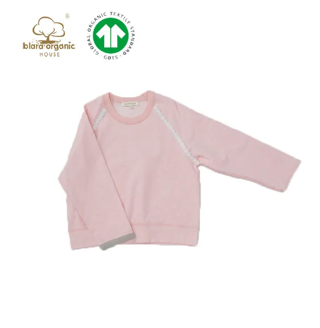 Drop Shipping Simple Design Flower Lace Trims Raglan Children 6 Years Girl Long Sleeve Ballet Pink Clothing Shirt