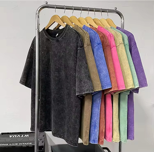 Custom Retro High Quality Knitted 100% Cotton Oversized Plus Size Washable <b>Men's</b> T-shirt Acid Wash - Product Image 4