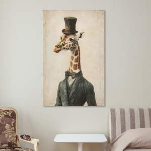 Dapper Giraffe Custom Vintage Animal Portrait Home Decor Wall Art Print <b>Top</b> <b>Hat</b> Suit Factory Wholesale - Product Image 5