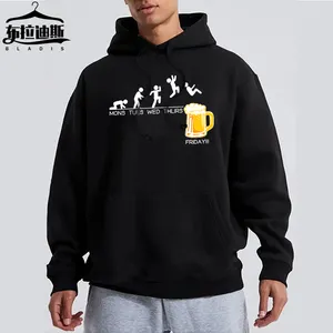 Supplier Foreign trade market hot selling puff print beer logo hoodie Casual Slightly Stretch Breathable Outdoor men hoodie