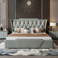 Cadre de lit double Ensemble de lit king de luxe en cuir synthétique rembourré Cadre de lit moderne en bois massif pour meubles de chambre à coucher modernes