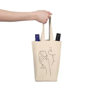 Hot Selling Custom Cotton Wine Bags with 2 Wine Bottles Bag