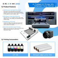 Imprimante UV à plat I3200 AI A3+ Édition Vision Améliorée, Machine d'impression DTF pour étiquettes 3D en silicone et TPU, pour logos et autocollants sur tissu