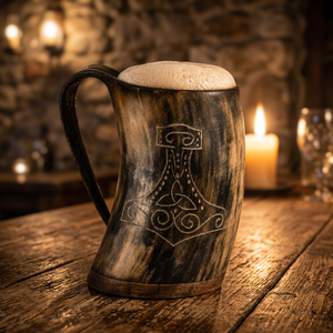 Large Capacity Carved Thor Hammer Design Natural Shape Antique Imitation Collectible Craft Horn Mug Viking Eco-Friendly Ox Horn - Product Image 4