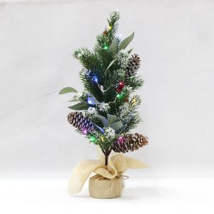 Mini sapin de Noël artificiel de 15.7 pouces avec des lumières LED en épicéa réalistes Bassin inférieur en lin grossier en ciment massif - Product Image 1