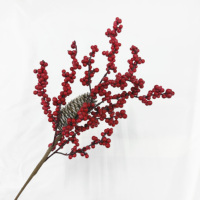 Branche de Noël artificielle rouge dense avec baies et cônes de pin, fleurs en gros pour arbres de Noël, décoration intérieure, fournitures florales pour mariages