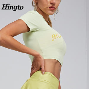 النساء تسام تيشيرتات طباعة سادة طباعة مخصصة صالة ألعاب رياضية أعلى محصول تيشيرت الصيف مخصص تجريب تي شيرت اقتصاص - Product Image 3