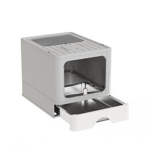 Fully Enclosed Stainless Steel <b>Cat</b> <b>Litter</b> Box With Drawer Design Deodorizing Splash Proof Rectangle Shape - Product Image 5