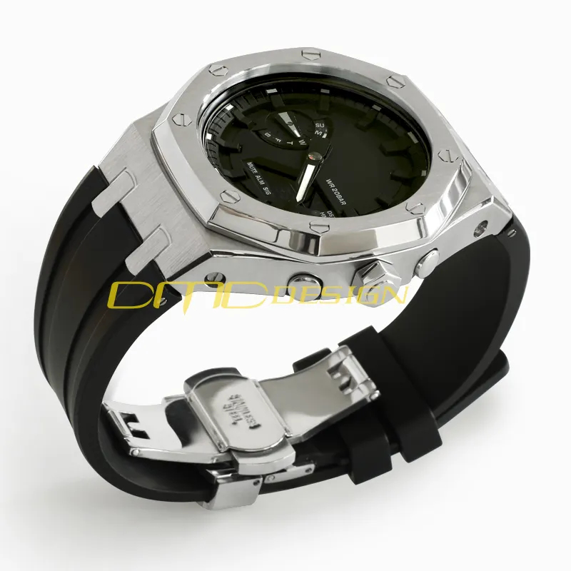 ON SALE GA2100 Metal Case with Crown Rubber Strap Band for G Shock GA-2100 GA2110 AP oak bezel modification replacement