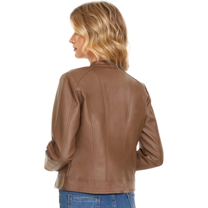 Veste en cuir véritable pour femme, coupe ajustée, doublée polaire, imperméable et respirante, pour l'automne et l'hiver, mode et tenue décontractée - Product Image 5