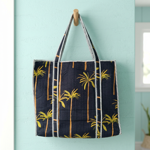Sac fourre-tout matelassé en coton imprimé palmiers avec fermeture éclair, sac à bandoulière pour la plage, les voyages, le shopping et l'usage quotidien, motif arbre, sac fourre-tout d'été - Product Image 4