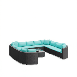 Black And Water Blue Patio <b>Sofa</b> <b>Set</b> Elegant Garden <b>Sofas</b> Outdoor Furniture UV Resistant PE Rattan High Density Foam Cushions - Product Image 1