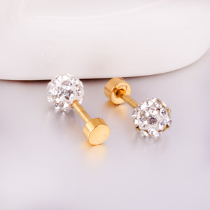 <b>Stud</b> <b>Earrings</b> Ball Shape <b>Crystal</b> Rhinestone Gold Plated Stainless Steel For Women Gift Jewelry - Product Image 1