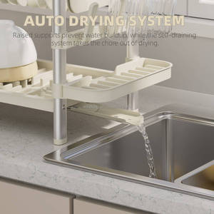 WIREKING Escurridor de Platos de 2 <span class=keywords><strong>Niveles</strong></span> para Hogar y Cocina, Organizador de Cocina, Escurridor de Platos de Aluminio - Product Image 4