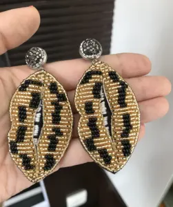 Simple fashion 2023 Bohemia Felt Leopard Wholesale Miyuki Beads Big Drop lips Earrings Jewelry for Women