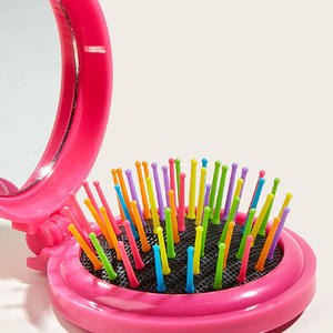 Blisslife Giá Thấp Bán Buôn Màu Rắn Mini Gấp Lược Túi Tóc Bàn Chải Du Lịch Vòng <span class=keywords><strong>Pop</strong></span> up Đệm Không Khí Lược Với Gương - Product Image 4