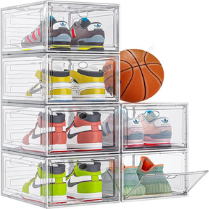 Boîtes de rangement empilables transparentes en plastique pour baskets, type tiroir en acrylique à ouverture frontale, avec fermeture magnétique, vente en gros - Product Image 1