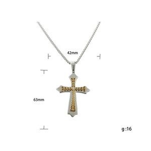 Men's Stainless Steel <b>Cross</b> Pendant Necklace <b>With</b> Gold Inlay And Crystal Detail Geometric Design For Fashion Jewelry - Product Image 5