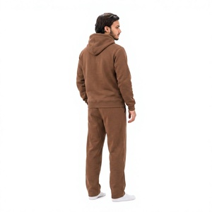Men's <b>Brown</b> Hooded Tracksuit Full Sleeve Solid Color Cotton Casual Wear with Side Pockets Regular Fit Autumn Style - Product Image 5