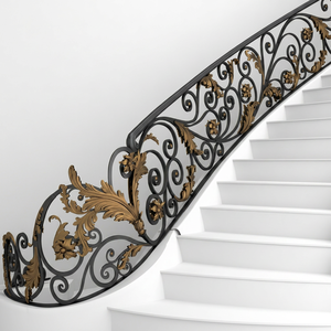 Traditional Cast Iron Stair Railing With Ornate Leaf Design Wall-Mounted For Staircase Use Rust Resistant - Product Image 1