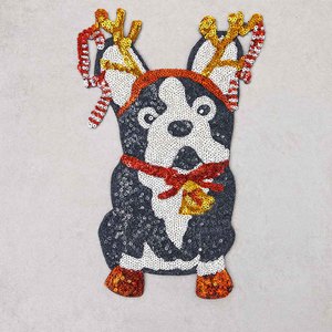 Parche bordado de lentejuelas de perro festivo para ropa - Product Image 3