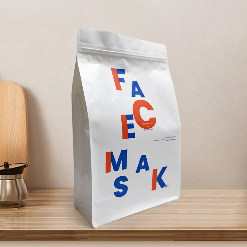 Custom Gravure Printed Side Gusset Flat Bottom for 8-Side-Sealed Pouch for Face Mask and Nut Food Grade