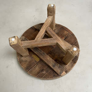 Rustic <b>Small</b> <b>Round</b> Coffee <b>Table</b> Crafted From Solid Reclaimed Elm Featuring a Driftwood-like Finish with Natural Imperfections - Product Image 6