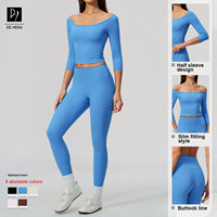 Ensemble de sport tendance avec coutures apparentes, t-shirt de fitness respirant à manches courtes et pantalon de yoga à séchage rapide et effet push-up