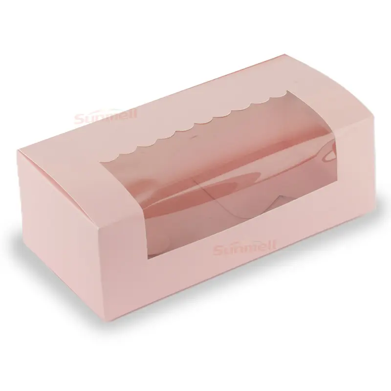 Benutzer definierte faltbare Rechteck Pink Cake Box Transparente PVC-Fenster Laib Kuchen Verpackungs boxen