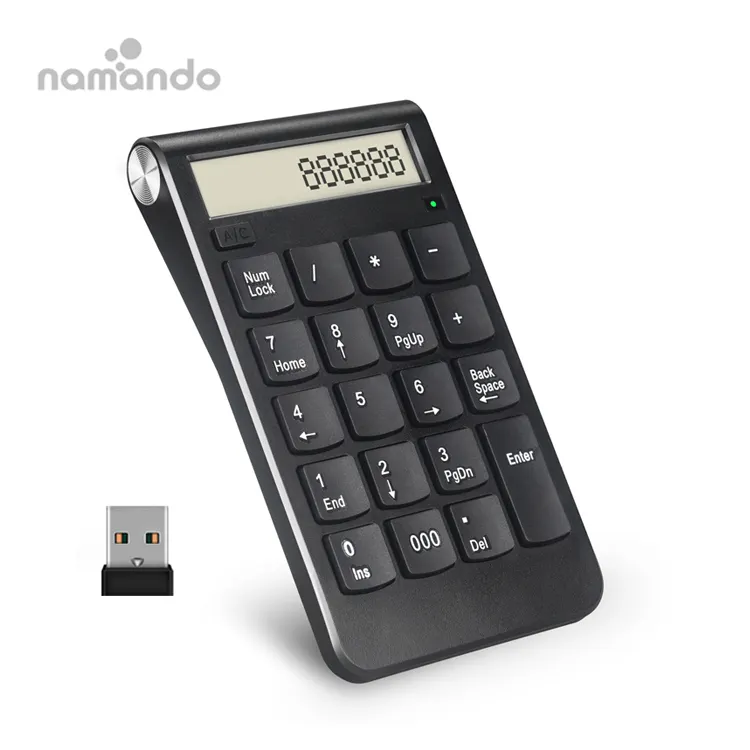 Keyboard Digital 2.4GHz USB, Dapat Diisi Ulang Antarmuka Numerik Nirkabel Plug Play Layar Tampilan LED Besar Keypad Cerdas