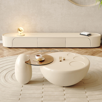 Table basse ronde de luxe pour la maison et ensemble de tables d'appoint en verre trempé, couleur crème, style nuage, pour salon, avec meuble TV