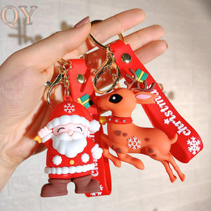 QY Noël Dessin Animé PVC Porte-clés Père Noël Renne Bonhomme De Neige En Caoutchouc Porte-clés Cadeau De Vacances Ornement pour - Product Image 1