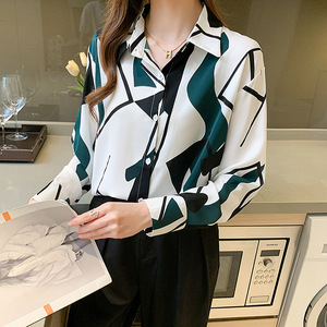 Chemisiers à manches longues pour femmes, style <span class=keywords><strong>chic</strong></span> et tendance, imprimé à blocs de couleur, hauts élégants pour femmes - Product Image 6