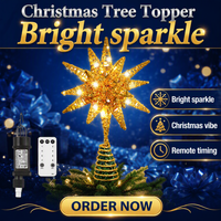 Lewondr Vintage Eisen Weihnachtsbaum-Spitzenstern 11 Zoll Steckerbetrieben Fernbedienung Beleuchtet 3D Geometrisch Timer-Funktion 5m Kabel