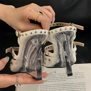 Sandalias de Tacón Alto con Correa Transparente en el Tobillo y Punta Puntiaguda, Novedad de Moda 2025, con Función de Aumento de Altura para Verano y Otoño - Product Image 5