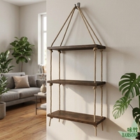 Étagère murale en bambou à 3 niveaux, pratique et moderne, pour l'intérieur, en corde de jute durable