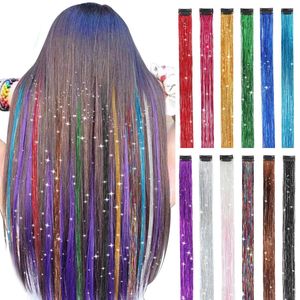 Extensions de cheveux synthétiques en fibre Kanekalon, couleur arc-en-ciel, 60 cm, lisses, à clipser, pour filles et enfants - Product Image 2
