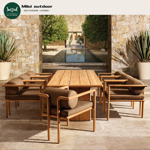 Moderne Stijl Buiten Tuin <span class=keywords><strong>Teak</strong></span> Lounge Dineren Set Houten Tafel En Stoelen Voor Binnenplaats Myanmar <span class=keywords><strong>Teak</strong></span> Meubelset - Product Image 1