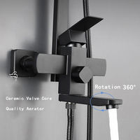 Ensemble de douche mural thermostatique noir mat en laiton pour hôtel européen moderne, avec mitigeur double poignée et fonction pluie