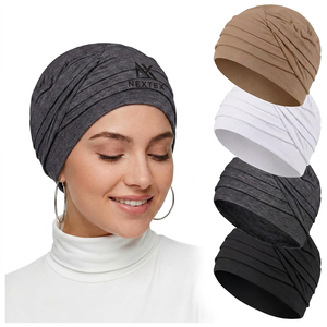 Turban plissé uni, bonnet extensible, bandeau doux en jersey pour un usage quotidien - Product Image 1