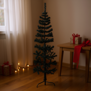 Sapin de Noël artificiel mince de 1,5 m, couleur noire, avec support, décoration intérieure - Product Image 2