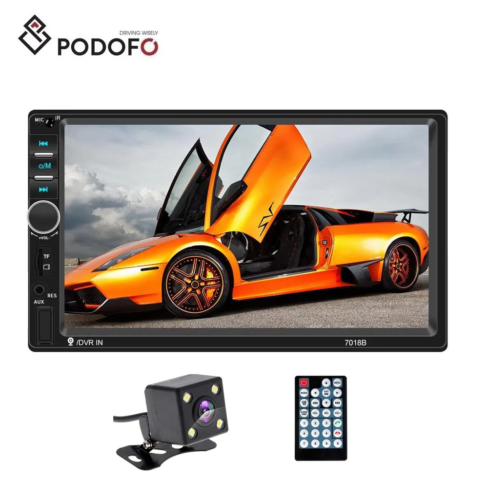 Podofo Radio Mobil, Layar Sentuh 7 "2 Din, Pemutar Audio Stereo BT, Tautan Telepon USB + Kamera Spion