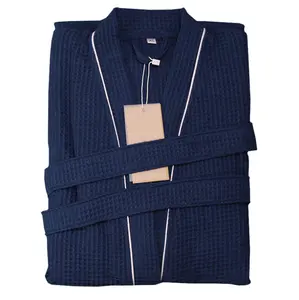 robe ruban Suppliers-Peignoir de marque de luxe en coton pur, 100% waffle, logo personnalisé, peignoir pour couple, vente en gros