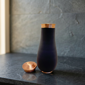 Premium Matte Black Pure <b>Copper</b> Bedside Carafe Jar 1500ml <b>Powder</b> Coated Charcoal Ayurvedic Pot Luxury Wellness Metal Drinknware - Product Image 2