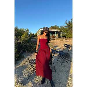 เดรสยาวลายดอกเดมสันสีเบอร์กันดีแบบเรียบหรู คุณภาพสูง ซับในผ้าสแปนเด็กซ์ เหมาะสำหรับฤดูใบไม้ผลิ ฤดูใบไม้ร่วง งานเลี้ยงอย่างเป็นทางการ และใส่ทำงาน มีไซส์ XS ถึง XL - Product Image 4