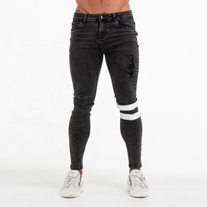 Jeans Skinny da <span class=keywords><strong>Uomo</strong></span> Super Elasticizzati con Nastro Bianco, <span class=keywords><strong>Pantaloni</strong></span> in Denim Elasticizzato Skinny Danneggiati e Strappati - Product Image 4