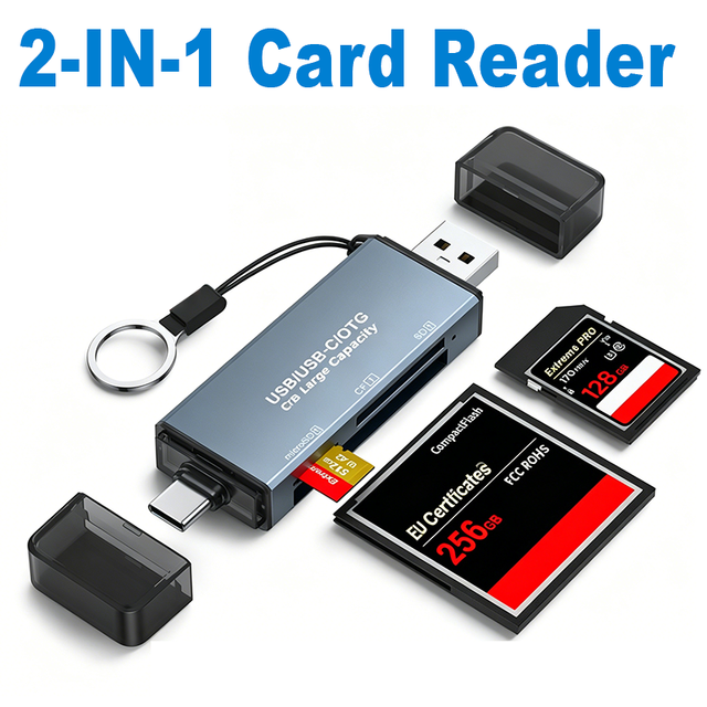 3-in-1 USB-C USB Micro USB Card Reader Adapter for SD TF CompactFlash Cards Multi-Port Memory Card Reader