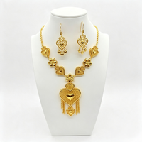 Parures de bijoux plaquées or 24 carats en gros de Dubaï pour femmes, ensemble collier et boucles d'oreilles de mariée, style Moyen-Orient, africain, arabe, pour mariage
