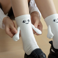 Chaussettes mi-hautes magnétiques à motif de visage souriant tenant des mains, en coton personnalisé, très vendues