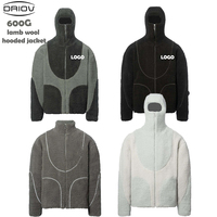 Veste à capuche en laine d'agneau 600G épaisse avec masque cagoule pour homme, streetwear, veste en polaire sherpa pour l'hiver